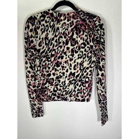 Diane von Furstenberg white pink black leopard wool cardigan M designer office - Picture 3 of 8